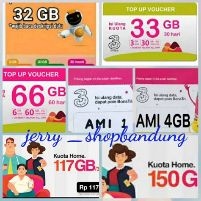 Inject Kuota Tri 32GB | Tembak Kuota Three 32GB.voucher 33gb/66gb0 | Shopee Indonesia