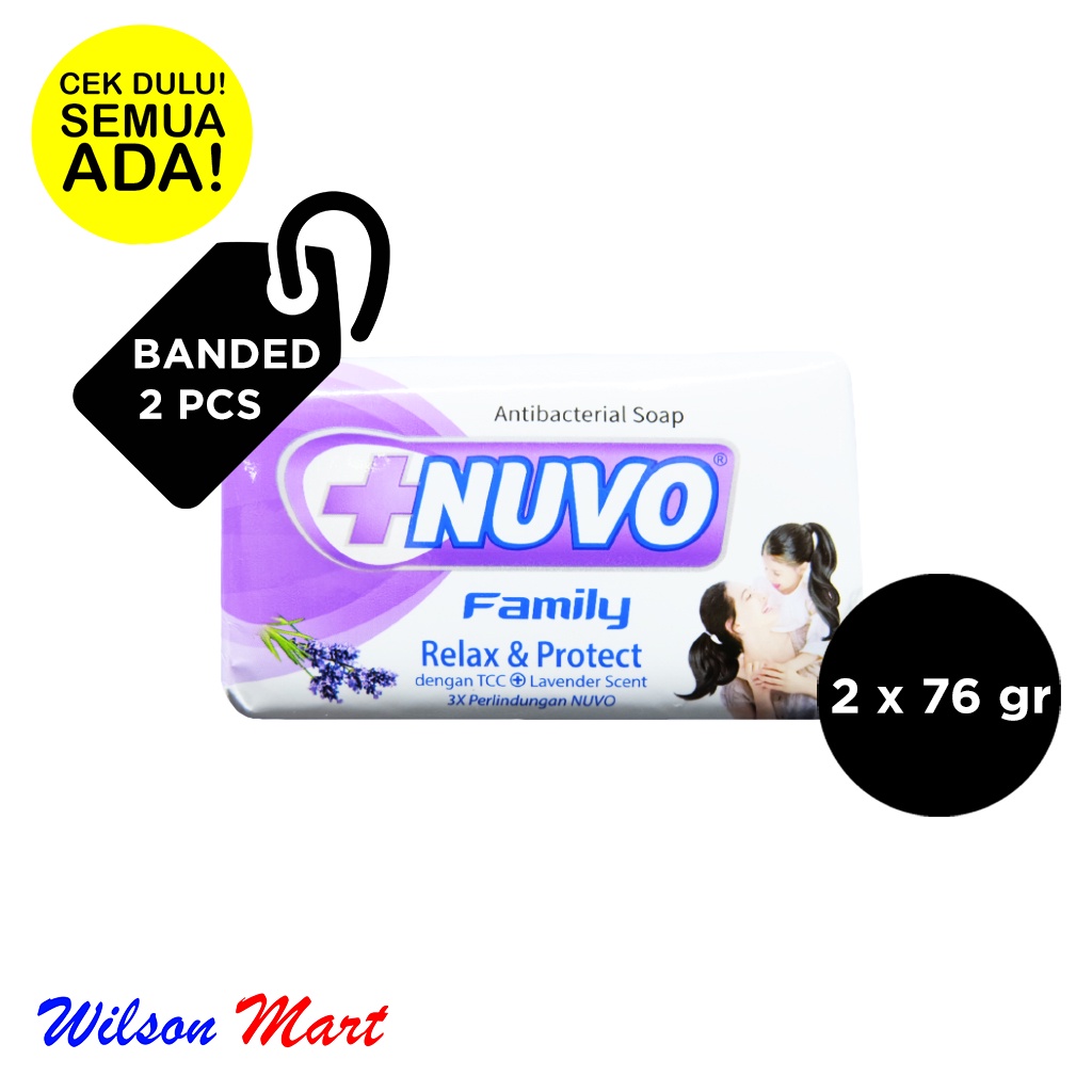 NUVO FAMILY RELAX PROTECT UNGU ANTIBACTERIAL BODY WASH 76 GRAM BATANG BANDED 2 PCS