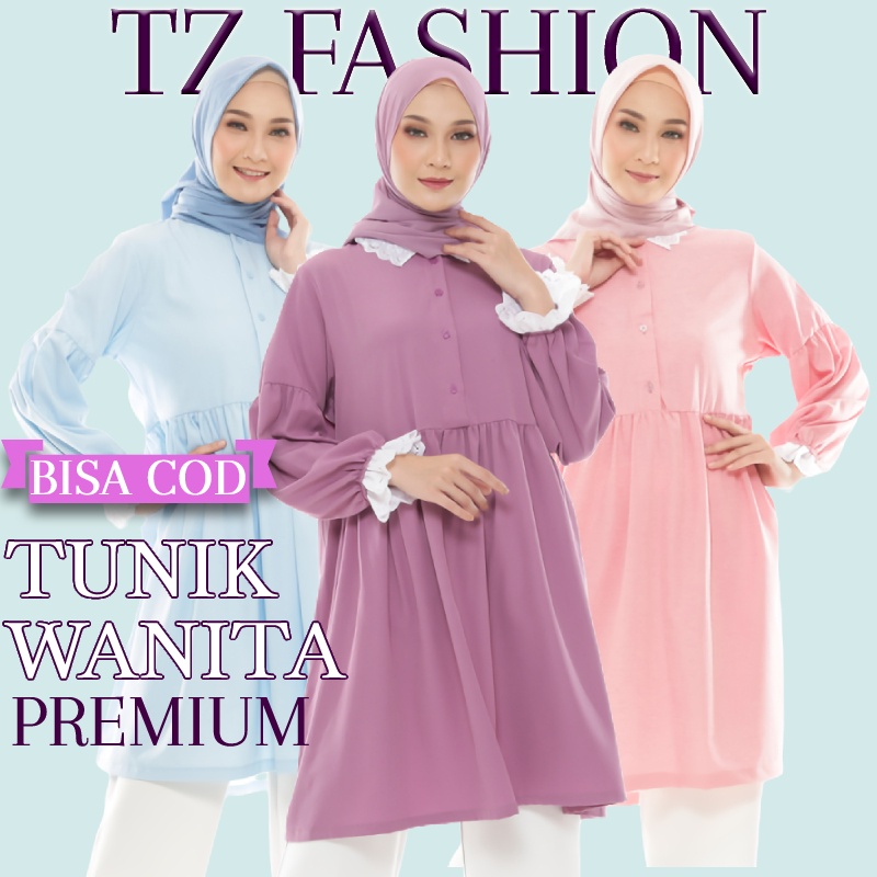 Baju Atasan Tunik Wanita Terbaru 2022 Kekinian Remaja Dewasa Lengan Balon Muslimah Crinkle Rempel Po