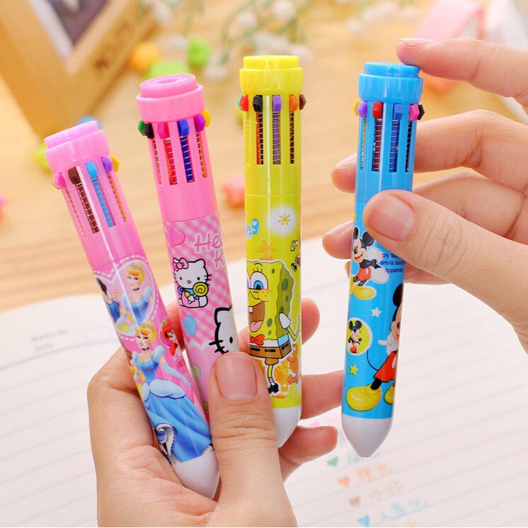 Grab Medan Pena Ballpoint Multi Warna 10 in 1 Pulpen Belajar Multi-Color