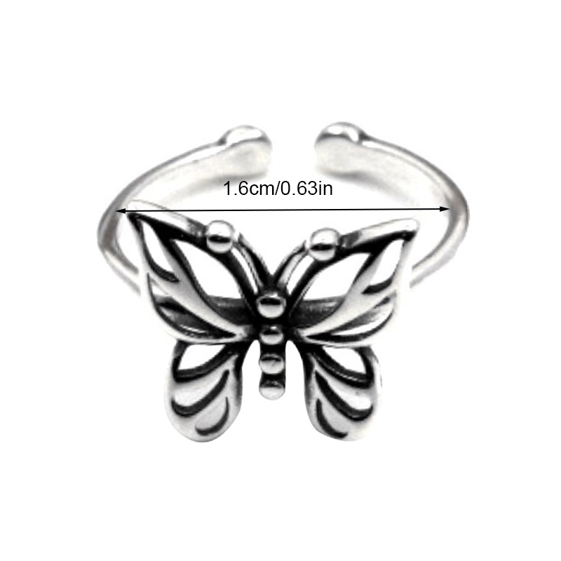 Cincin Model Terbuka Bahan Sterling Silver 925 Desain Kupu-Kupu Hollow Gaya Korea Vintage Untuk Wanita