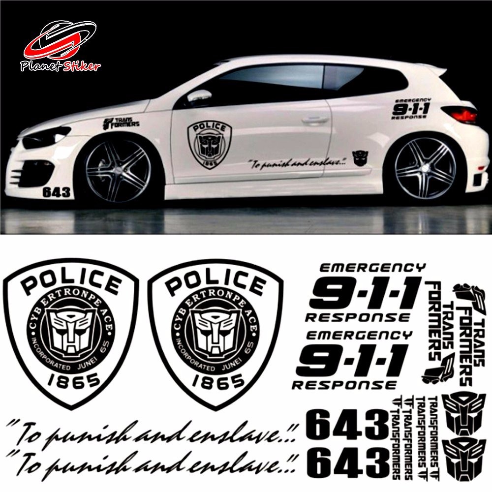 Paket Stiker Mobil Tema Transformer Police Keren Kanan Kiri Ok All