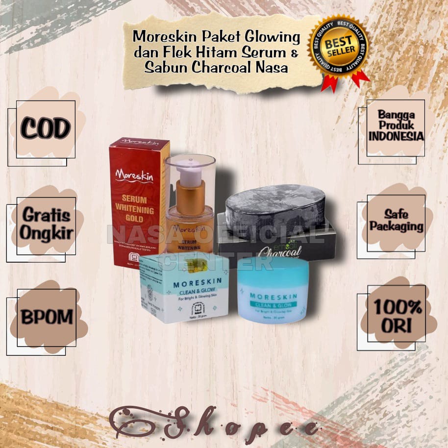 Paket Glowing Bebas Flek Hitam Moreskin Serum Gold Erhsali Charcoall Soap Moreskin Clean And Glow