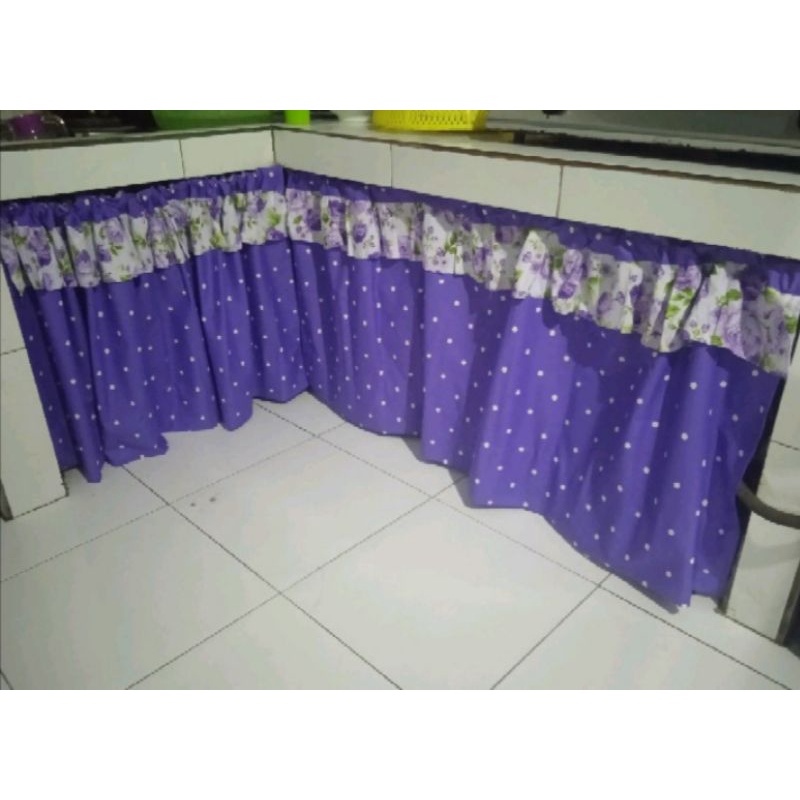 gorden kolong dapur murah tirai meja korden bawah wastafel motif polkadot ungu bisa custom ukuran