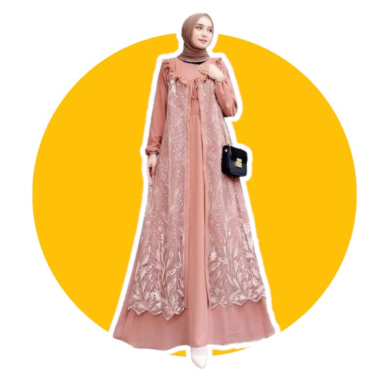 Gamis Floreta Brukat Tulang Import Premium Fashion Maxy Dress Muslim Wanita Pesta Kondangan Looklike