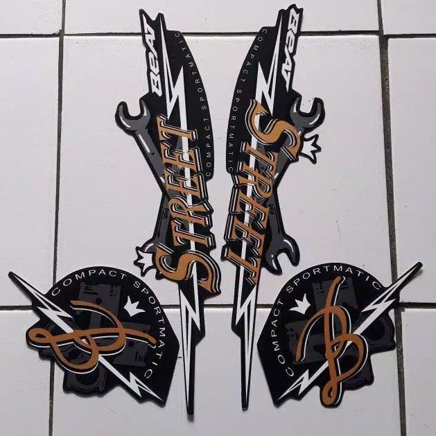 stripping sticker lis motor standar Honda beat street tahun 2020 warna full hitam ready stock