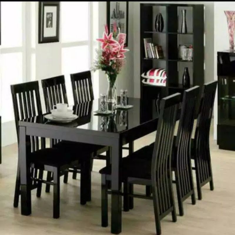 Meja Makan 6 kursi Dan kaca