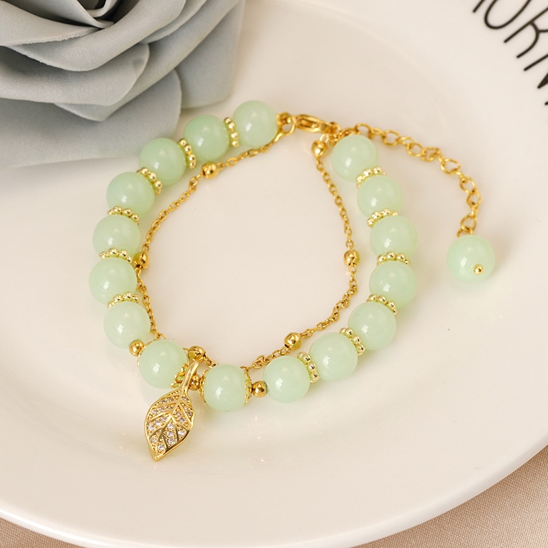 Perhiasan Gelang Giok Hetian 24K Motif Daun Lonceng Dapat Disesuaikan Untuk Wanita