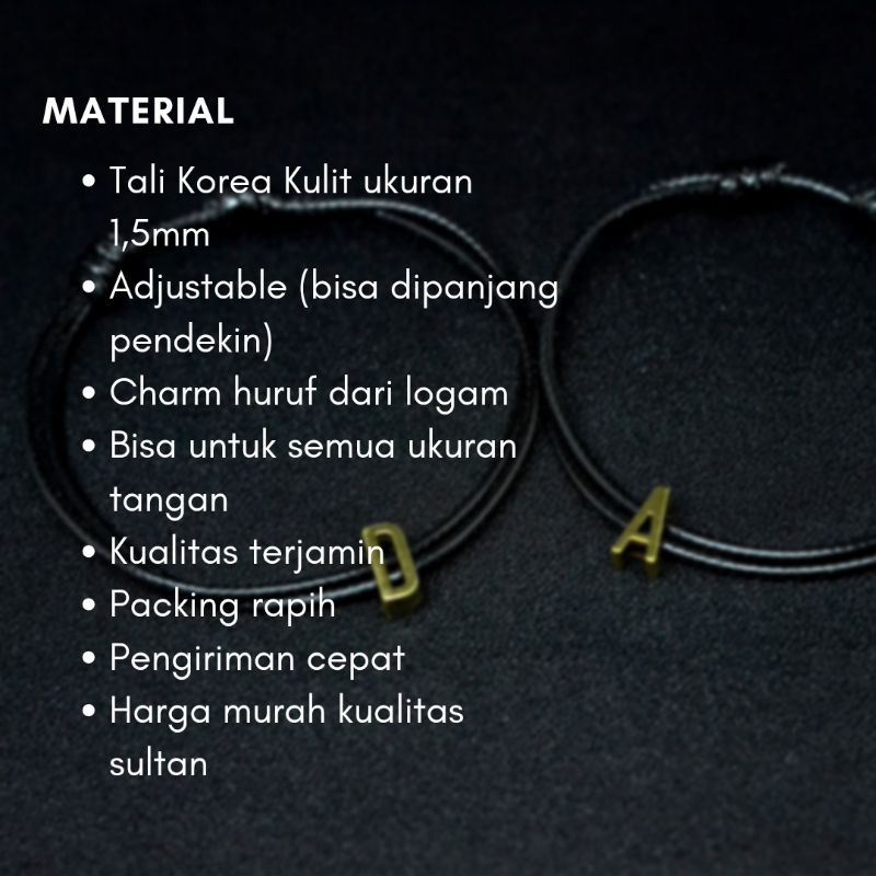 Gelang Inisial Nama Huruf Alfabet Logam Bronze Custom Pria Wanita Gelang Couple Huruf A-Z