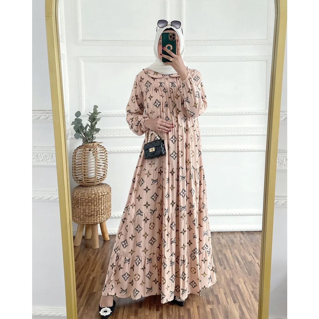 Gamis Rayon Homey Dress Terlaris / Gamis Muslim Syari Motif Terbaru-LV Mocca Dress