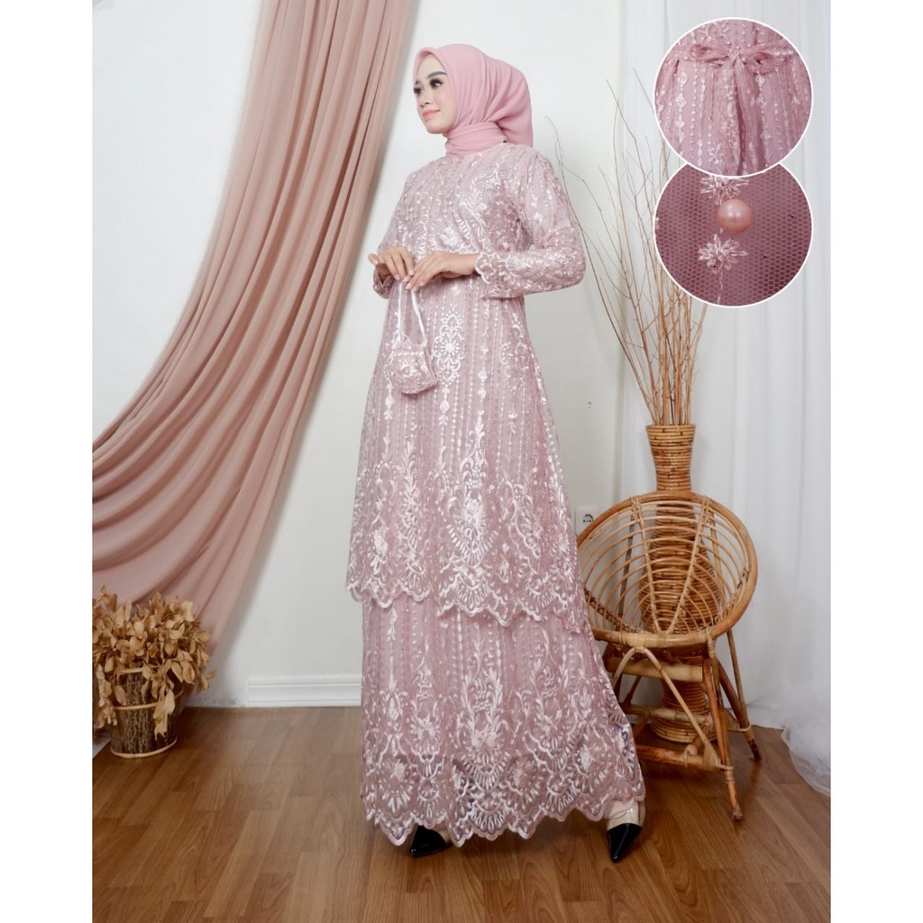 Permata Olshop / Gamis Tingkat Azza Modern / Kebaya Gamis Modern Pesta Mewah / Gamis Kebaya Busui / Dress Kondangan