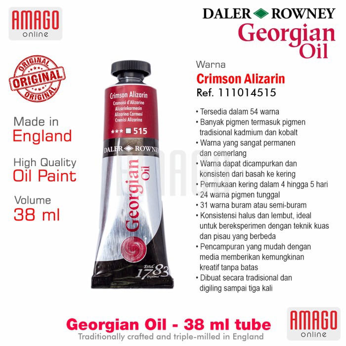 DALER-ROWNEY - GEORGIAN OIL 38 ml - CRIMSON ALIZARIN - 111014515