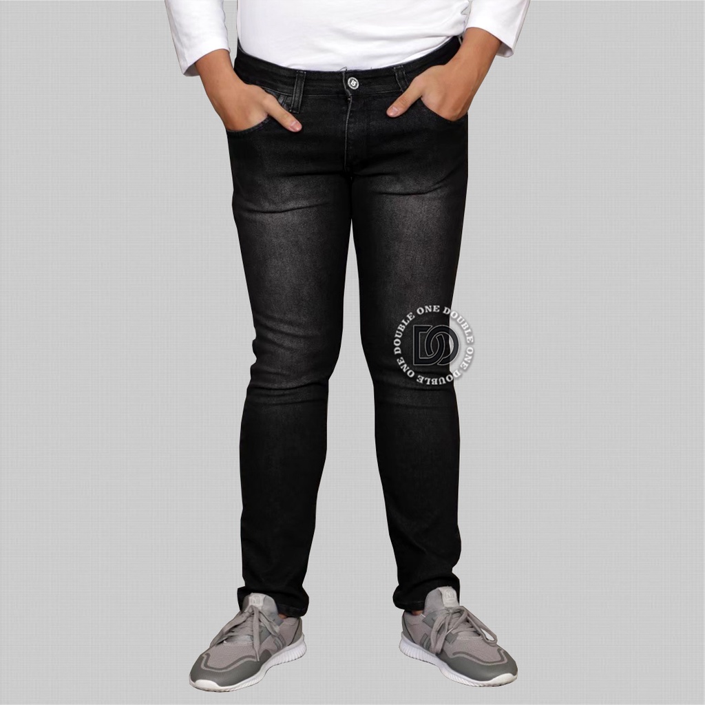 DOUBLE ONE Celana Jeans Panjang Pria Slim Fit Original FIFTEEN DENIM Black Jaz