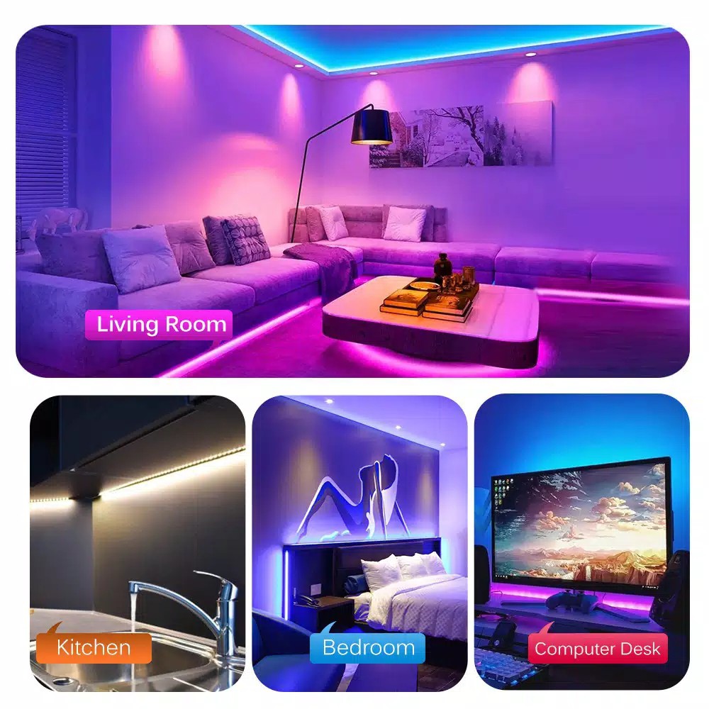 Lampu Led Strip RGB 5050 Warna Warni 2835 Komplit Set Adaptor Remote waterproof IP44 5 METER Hias Plafon Natal Tumblr Kamar tidur gaming AESTETIK