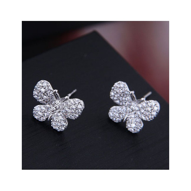 LRC Anting Tusuk Fashion Silver Inlaid Zircon Butterfly Stud Earrings A59327