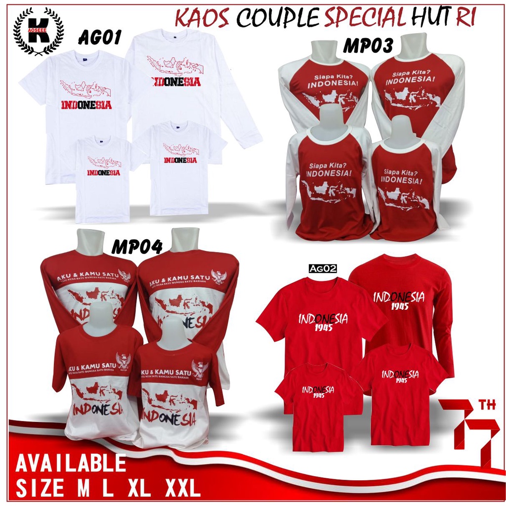 KAOS COUPLE 17 AGUSTUS  ANAK DAN DEWASA KAOS SERAGAM AGUSTUS