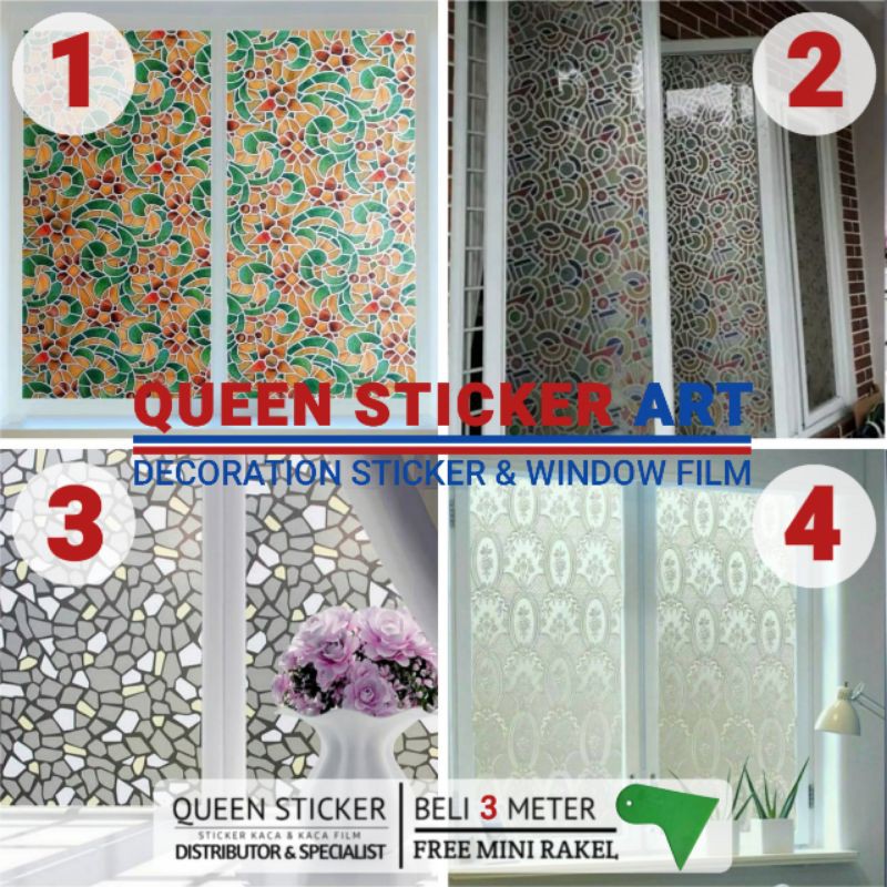 STIKER / STICKER KACA JENDELA RUMAH MOTIF BUNGA ABSTRAK L 120CM X 50CM