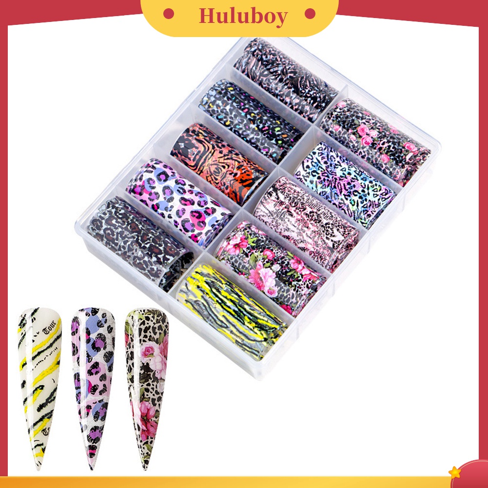 Huluboy Huluboy♡ 10 Roll Stiker Kertas Transfer Motif Bunga / Leopard Untuk Dekorasi