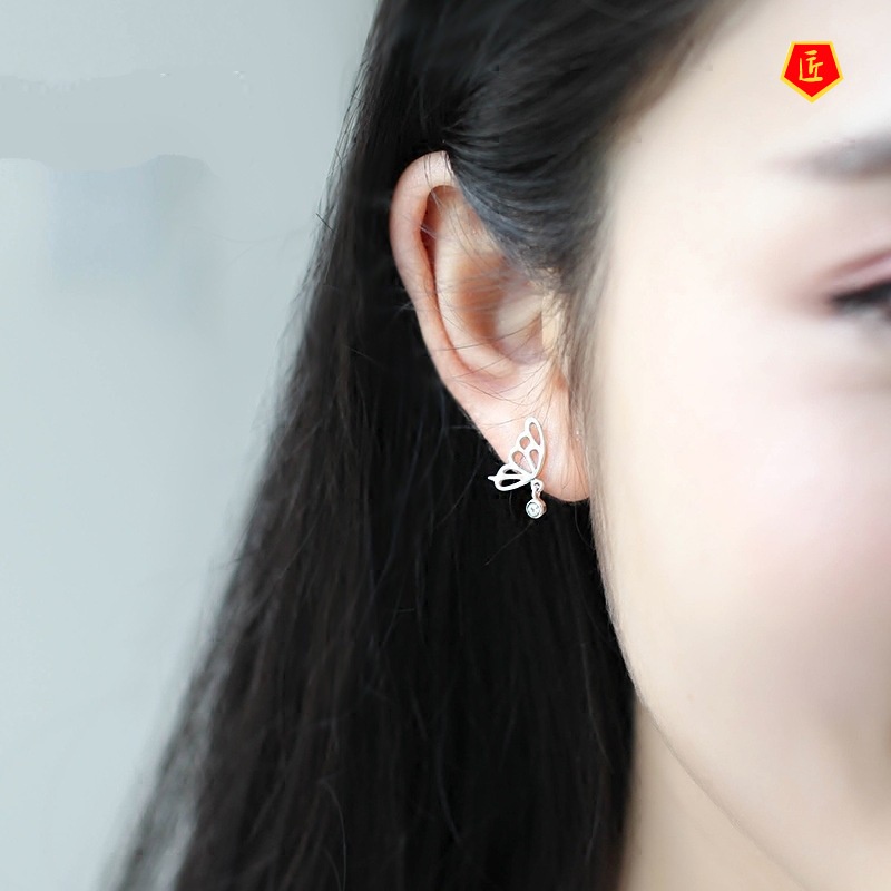 [Ready Stock]Women's Simple Sweet Silver Butterfly Stud Earrings