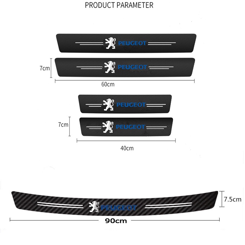 1 Set Stiker Pintu Bagasi Mobil Bahan Kulit Serat Karbon Tebal Untuk Peugeot 206 207 307 208 308 408 2008 3008 50008