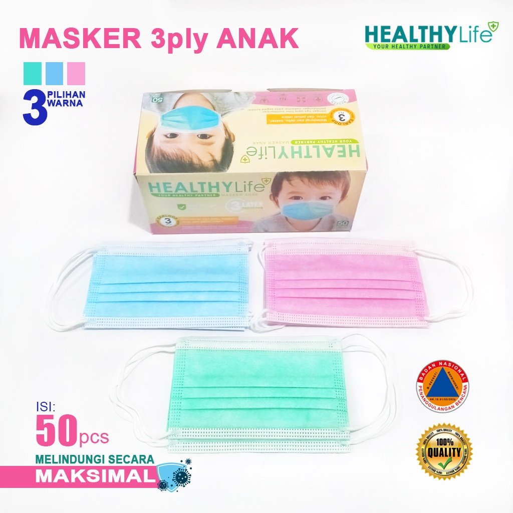 Healthylife mask 3ply anak 50pcs/box Masker anak 3ply isi 50 Masker 3ply anak Mask 3ply children