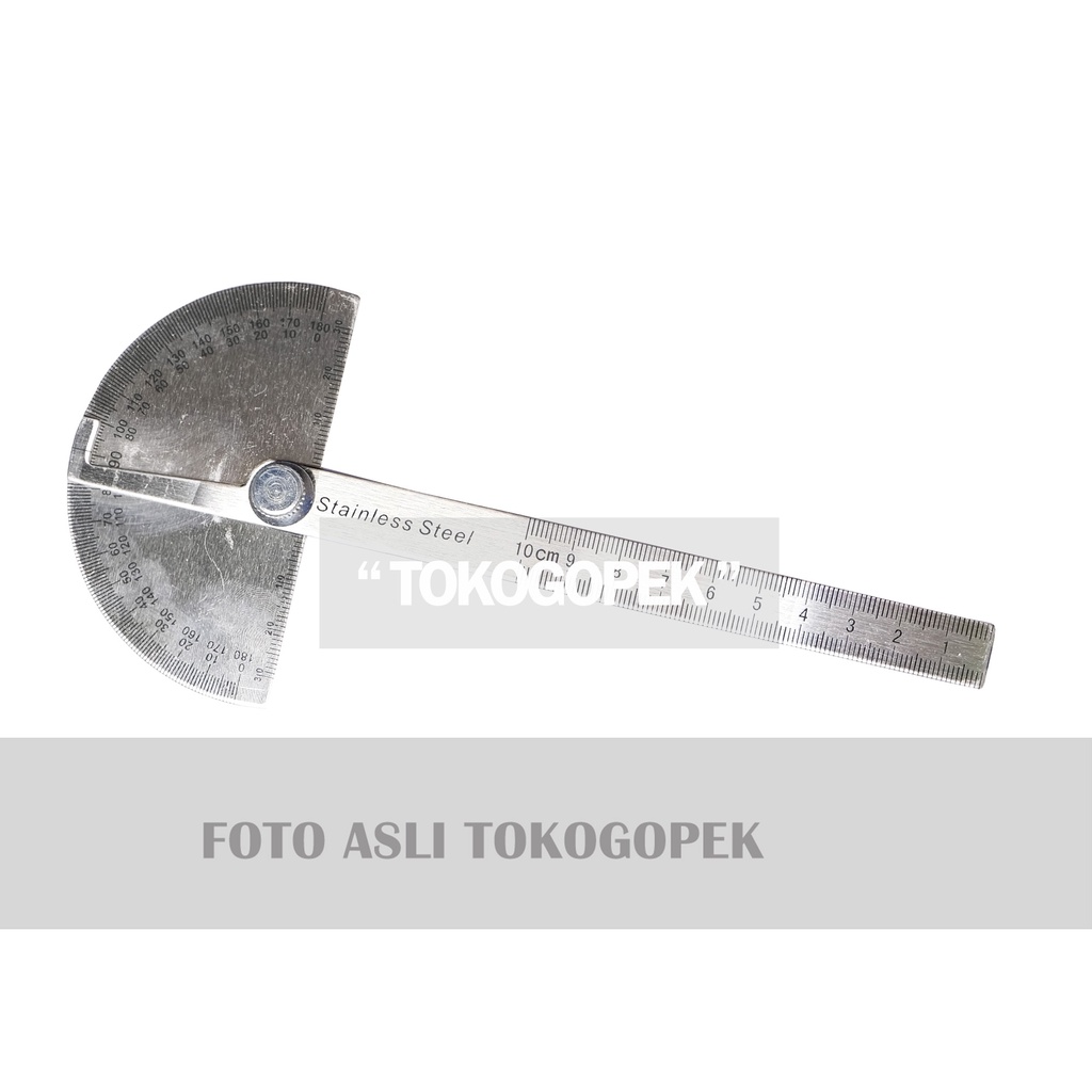 RULLER PROTRACTOR 180'' STAINLESS STEEL - PENGGARIS SIKU BUSUR TUKANG
