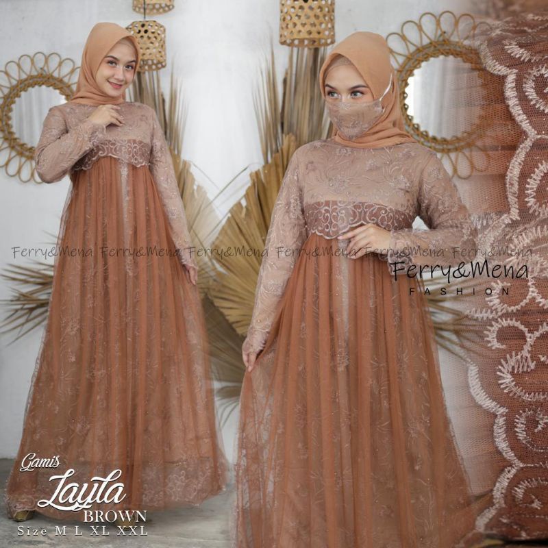 GAMIS BROKAT / long brokat / baju brokat /kebaya brokat/ gamis tulle / gamis tutu modern