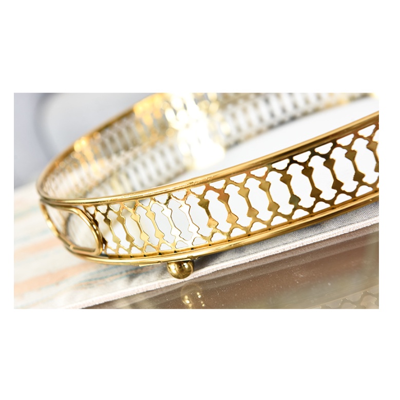 Nampan Dekorasi Home Tray Ekslusif Mirror Gold Baki Mewah Aksesoris Luxury Kaca