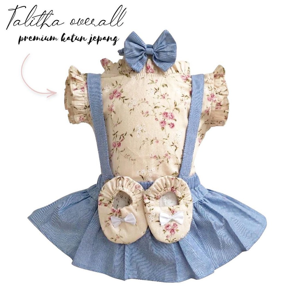 Hampers Talitha / Aiko / Clara / Gianna Baju Rok Overall Bandana Sepatu Giftset Kado Lahiran Anak Bayi Perempuan Lucu Terlaris Murah-2