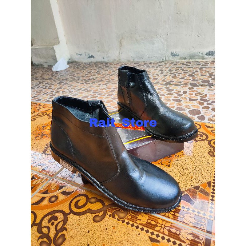 Sepatu PDH AR Resleting Exclusive Hitam Dop Dove 100% Kulit Asli Original TNI POLRI Satpam Security