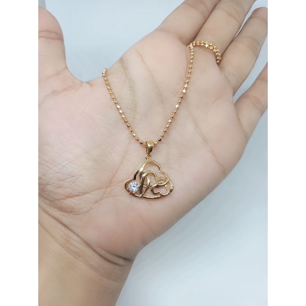 kalung perak925 asli lapis emas bijilada+liontin love kalung fashion wanita silver925