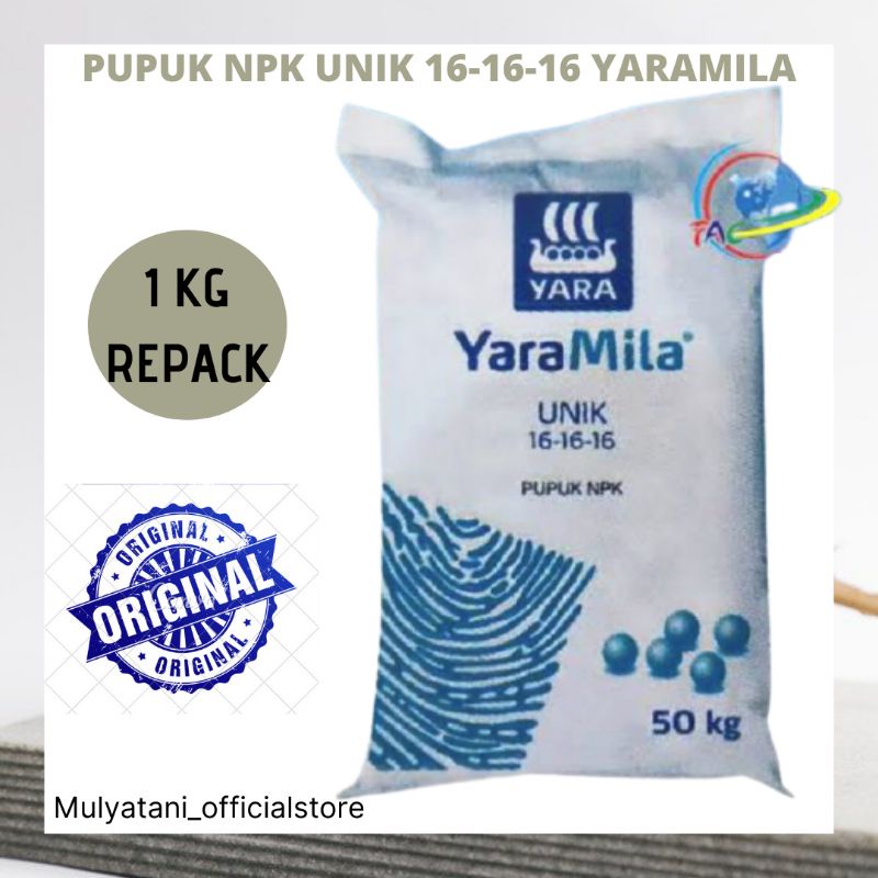 Pupuk NPK Unik 16-16-16 Mutiara YaraMila Kemasan Repack 1 Kg Eceran Original