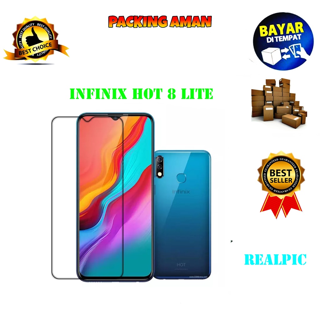 Tempered Glass Infinix Hot 8 Lite Full Cover / Full Screen Protector Anti Gores