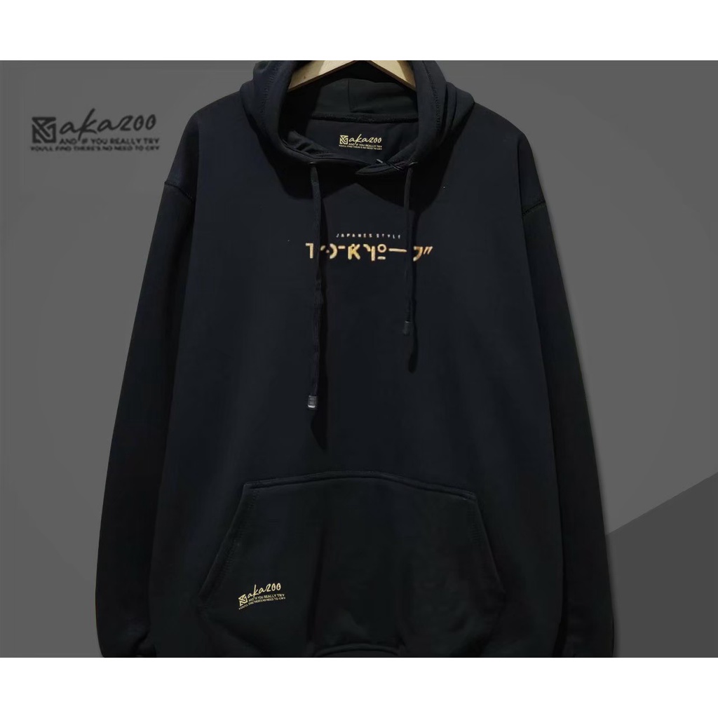 SWITER JPN sweater cowok distro AKAZOO warna hitam TOKYO JAPANES STYLE sablon gold  hoodie pria