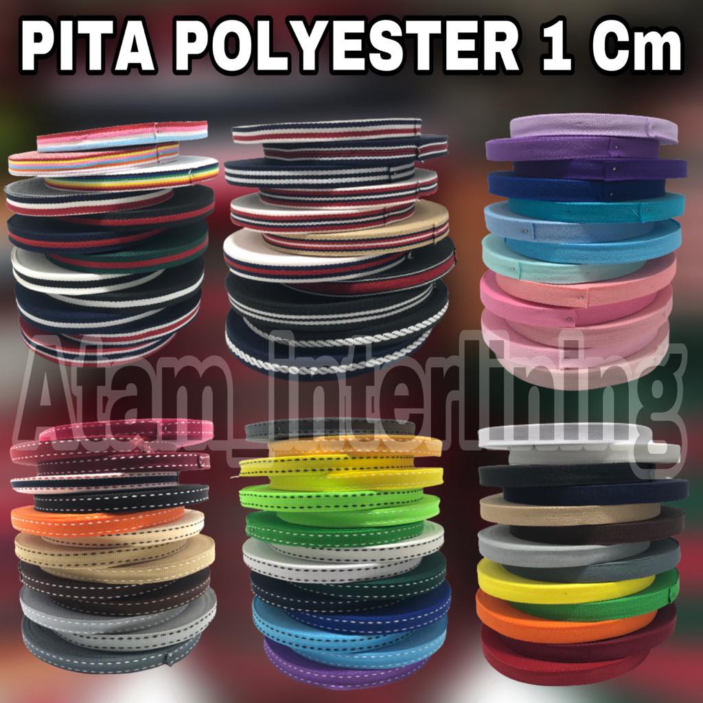 Pita polyester 1cm | Pita motif | Pita bintik Pita polos | pita grossgrain | pita kado Tali id card 
