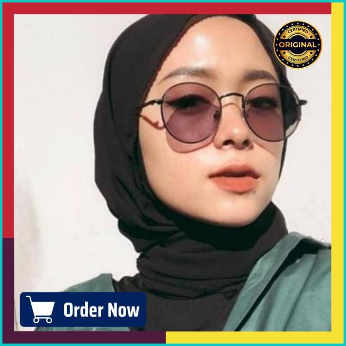 Kacamata Photocromic Bulat Oval Wanita Pria Kacamata Lensa Photocromic - Hitam