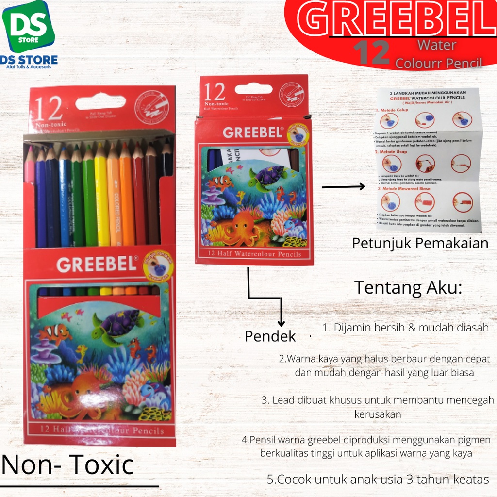 

Pensil Warna Watercolour 12 Warna Pendek GREEBEL