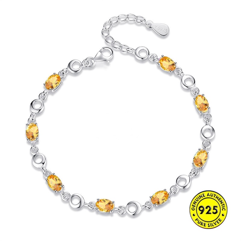 Gelang Tangan Sterling Silver 925 Dengan Kristal Topaz Natural Untuk Wanita