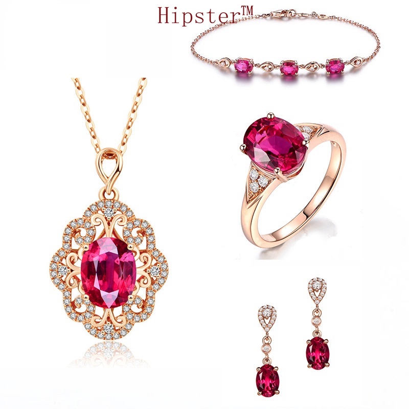 New Zircon-Laid Necklace Rose Gold Ring Ruby Suit