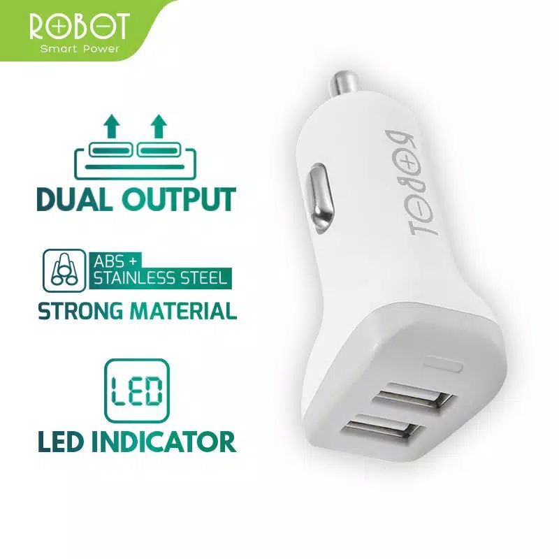 (ORIGINAL 100%)CAR CHARGER ROBOT RT-C06 2PORT USB COLOKAN MOBIL