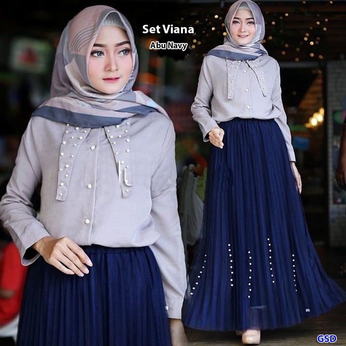 Zanhwa Set Bhn Kaos Import Sm Rok Plisket Merk Ori Nunulolo A6711N  Viana Abunavy/  /Fashion