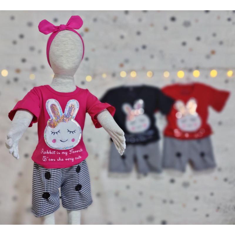 Setelan anak Perempuan usia 1-5 tahun BUNNY bahan Ducati Katun Spandek Premium