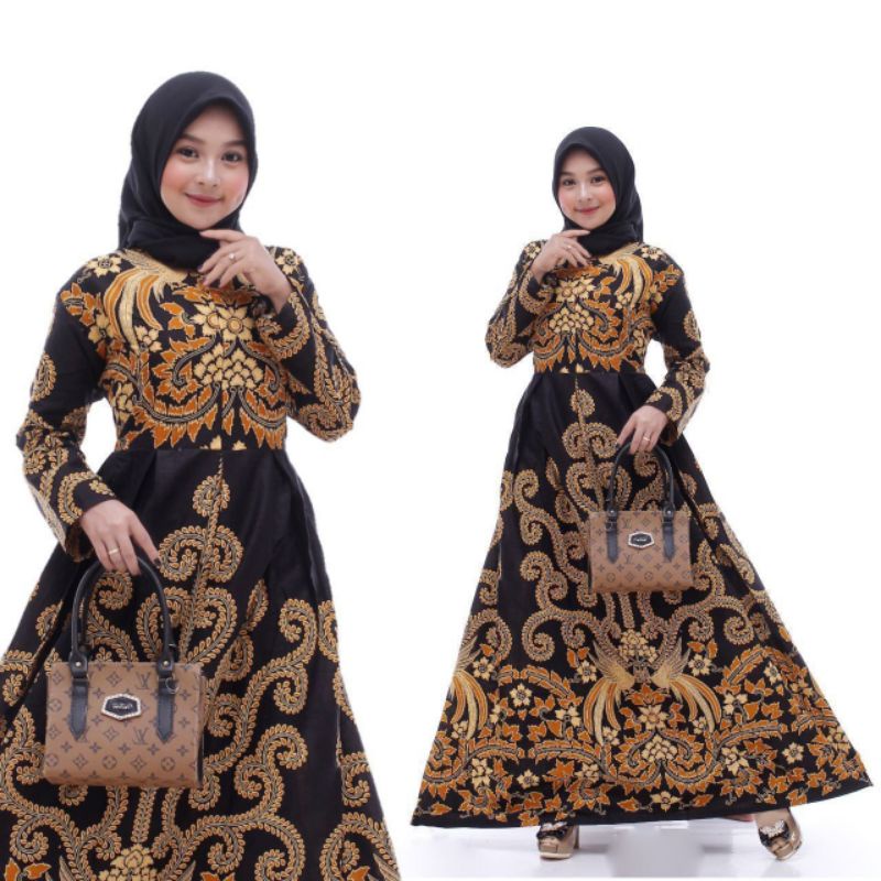 gamis batik terlaris dengan bhan yang halus ukuran LD 110cm  panjang 140cm