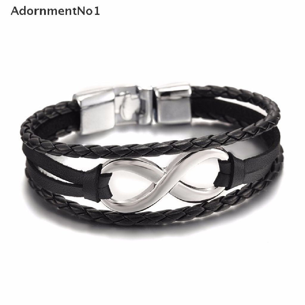 (AdornmentNo1) Gelang Tangan Tali Kulit Motif Kepang Aksen Infinity Untuk Perhiasan Wanita Charms