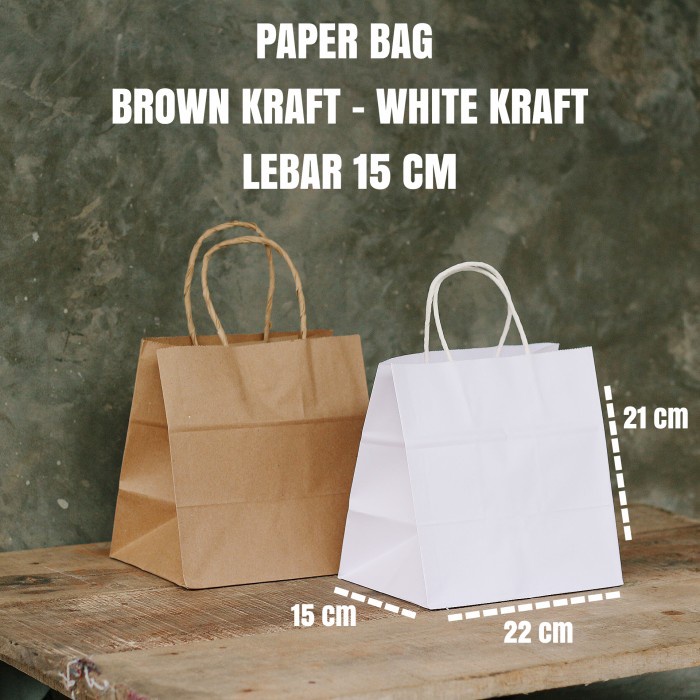 

NEW PAPER GOODIE BAG - SHOOPING BAG- TAS KERTAS CRAFT POLOS M MURAH - Putih, 24x15x29