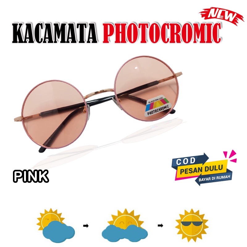 Kacamata Photocromic Wanita Pria Gratis Lensa Potokromik Berubah Warna Fotocromic Frame Bulat Round