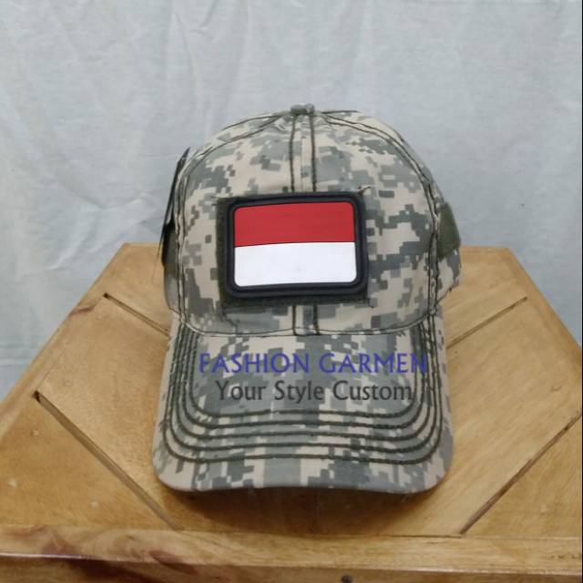 Topi Army Loreng plus Emblem bendera Merah Putih