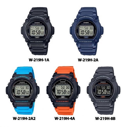 Casio Original W219H-1A / W-219H-1A 2A 8B Jam Tangan Pria Digital Karet Hitam