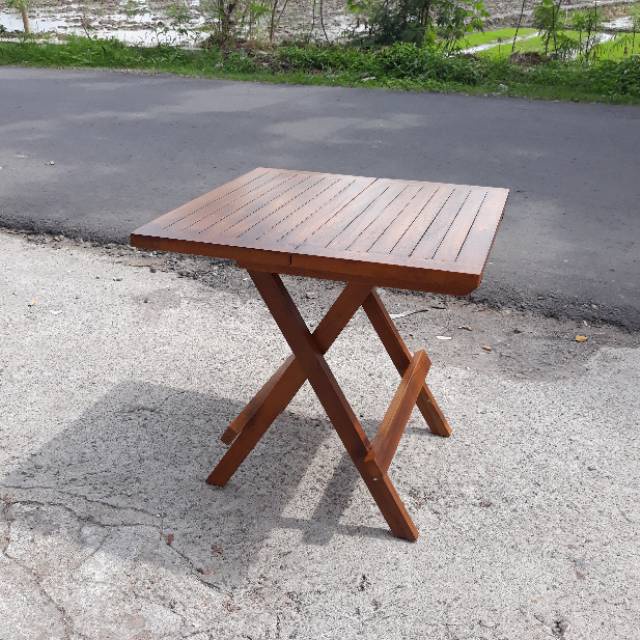 Terpercaya Meja lipat teras piknik bundar dan kotak kayu jati berkualitas furniture jepara