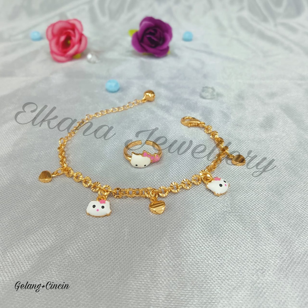 GELANG+CINCIN ANAK JURAI CAT Perhiasan super berkelas fashion korea anti karat dan anti luntur